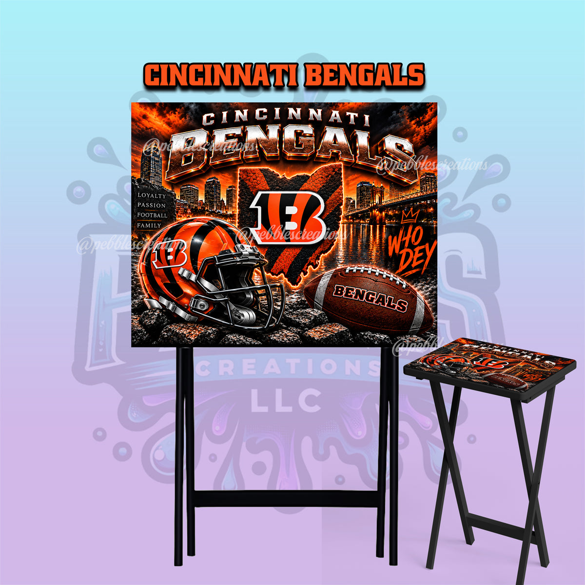 Cincinnati Bengals Inspired Folding Tray Table | Football Fan Gift