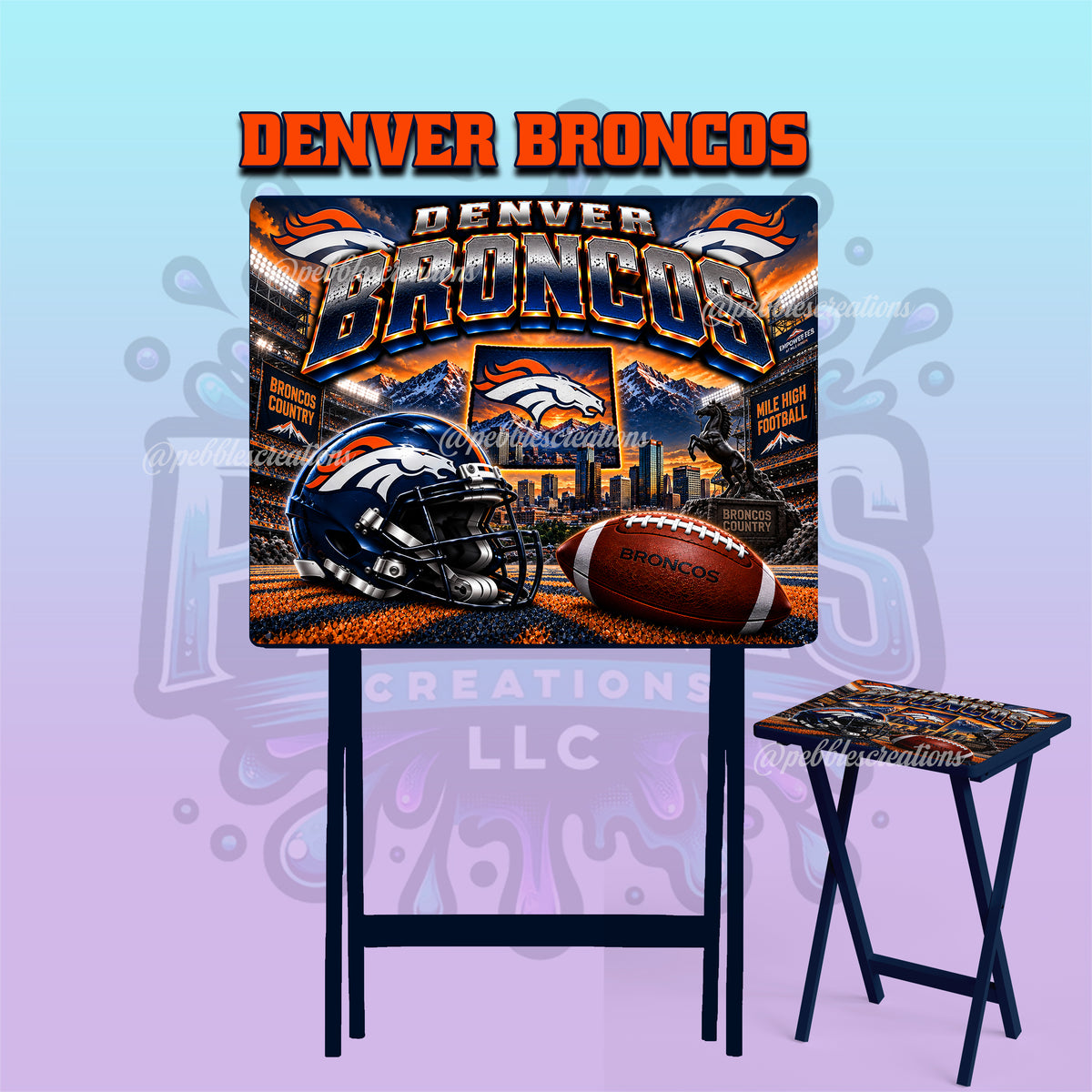 Denver Broncos Inspired Folding Tray Table | Football Fan Gift